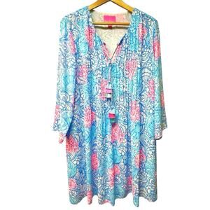Lilly Pulitzer Marilina Tunic Dress Size XL Blue Haven Raising Shell Print Ocean